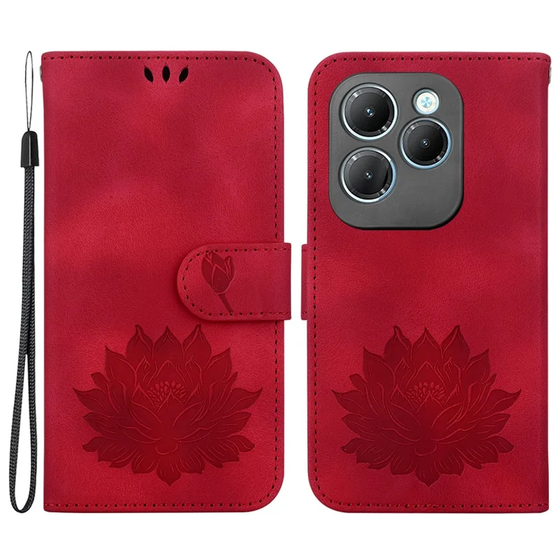 For Infinix Hot 40 / Hot 40 Pro Wallet Case Phone Leather Cover Lotus Pattern - Red
