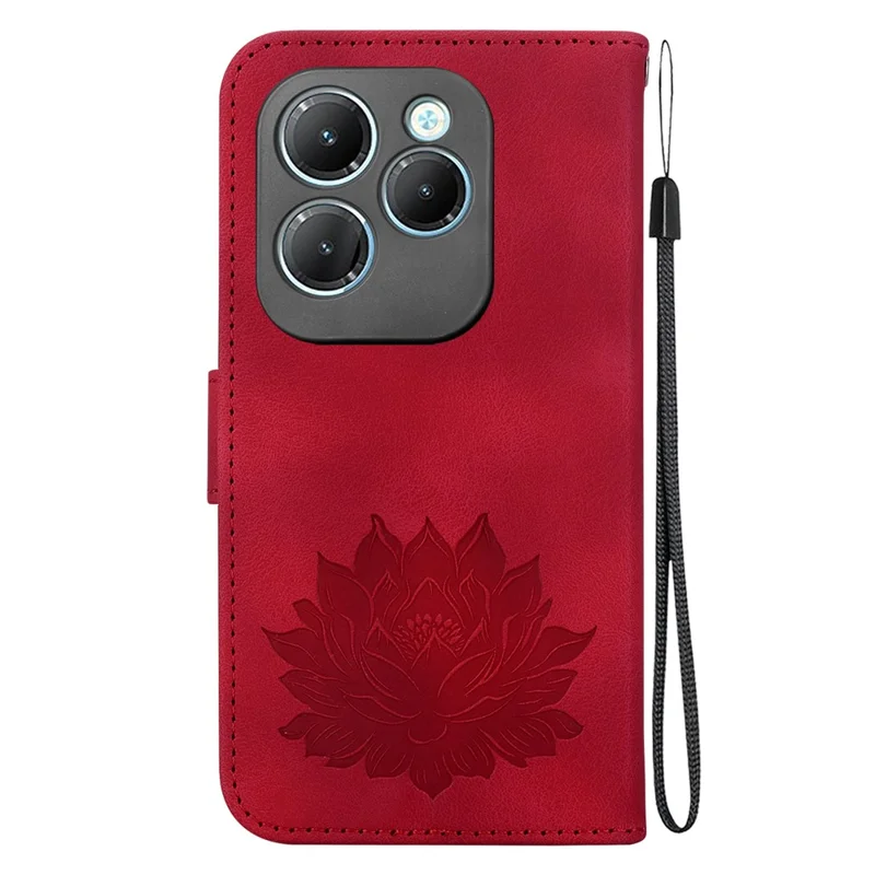 For Infinix Hot 40 / Hot 40 Pro Wallet Case Phone Leather Cover Lotus Pattern - Red