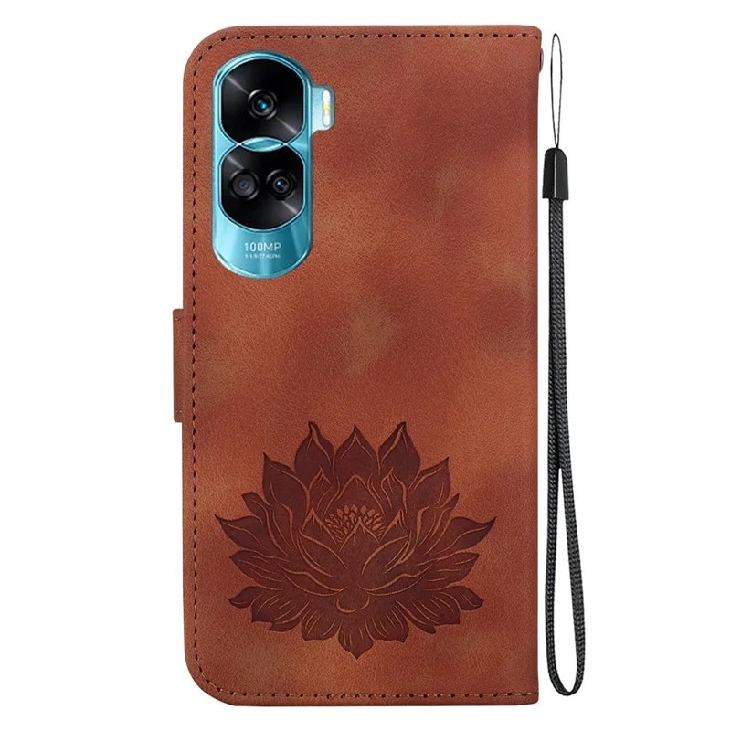 For Honor 90 Lite 5G Case Lotus Pattern Wallet Stand Leather Phone Cover - Marrone