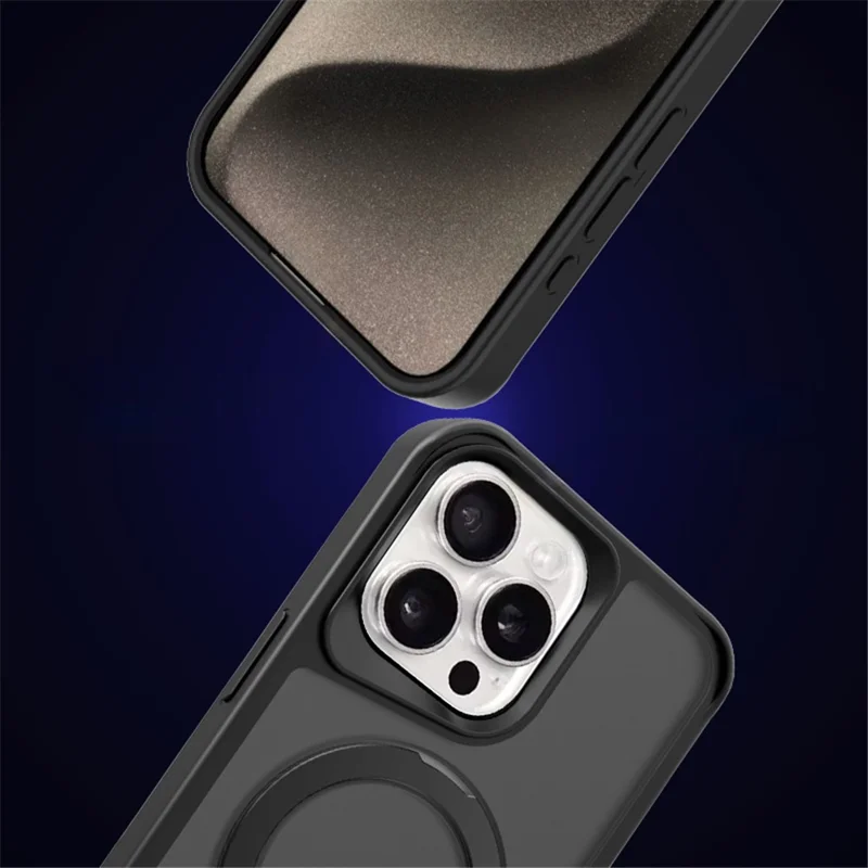 For iPhone 13 Pro Magnetic Phone Case PC+TPU Ring Kickstand Cell Phone Cover - Titanium Grey