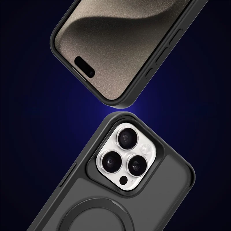 Para iPhone 14 Pro Max Magnetic Case PC+TPU Anel Kickstand Phone Cover - Preto