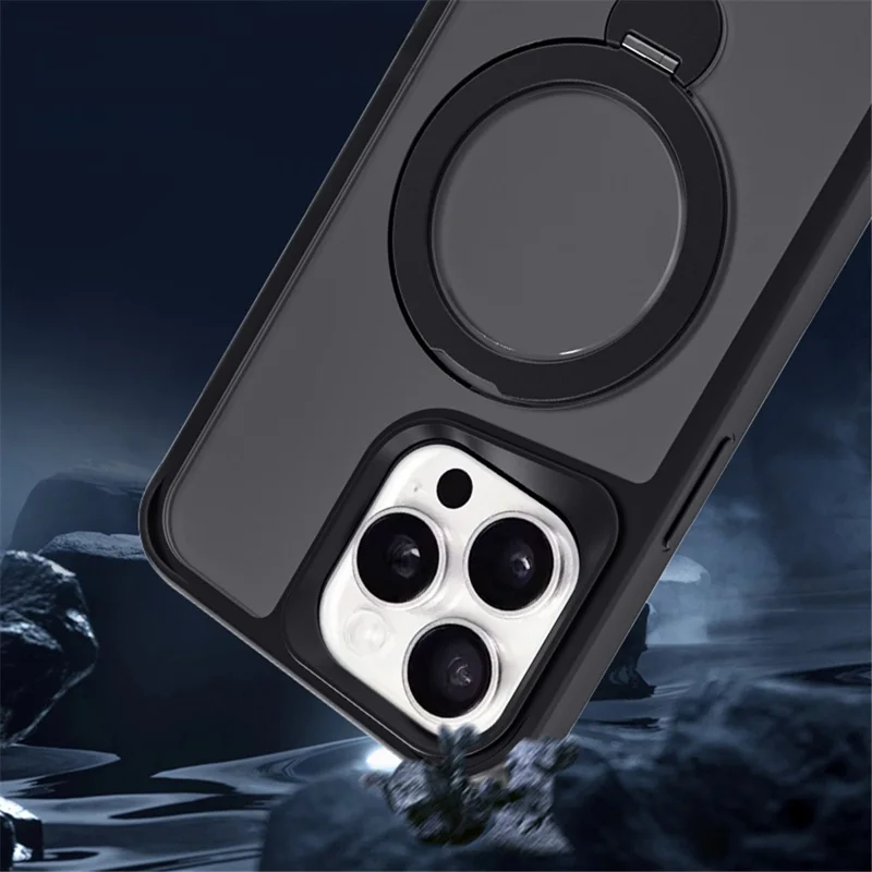 Para iPhone 14 Pro Max Magnetic Case PC+TPU Anel Kickstand Phone Cover - Preto