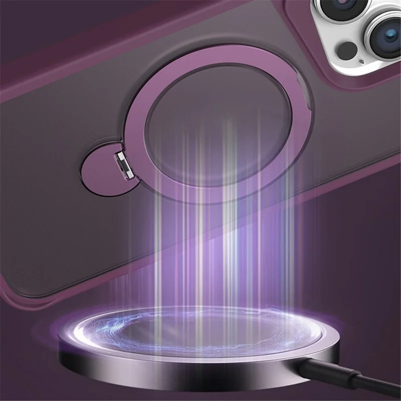 For iPhone 14 Pro Max Magnetic Case PC+TPU Ring Kickstand Phone Cover - Wine Red