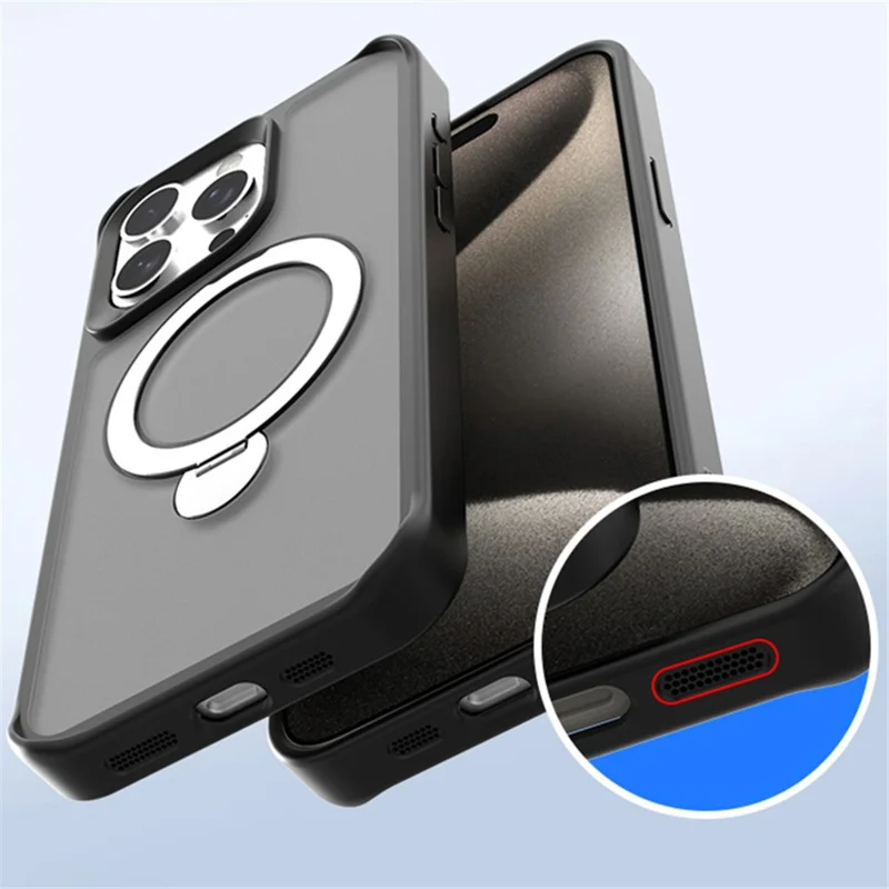 For iPhone 14 Pro Max Magnetic Case PC+TPU Ring Kickstand Phone Cover - Wine Red