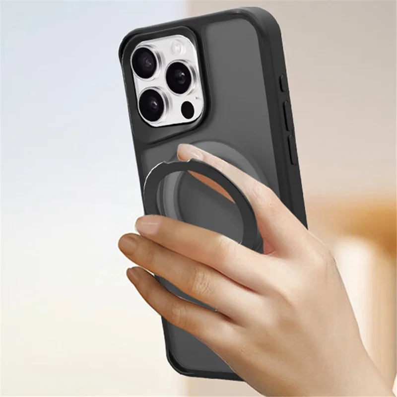 For iPhone 14 Pro Max Magnetic Case PC+TPU Ring Kickstand Phone Cover - Wine Red