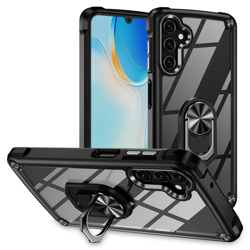 Kickstand Case for Samsung Galaxy A55 5G Case Alloy Lens Frame PC + TPU Phone Cover - Black