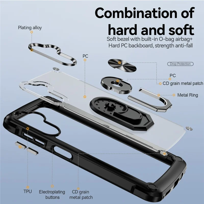 Kickstand Case for Samsung Galaxy A55 5G Case Alloy Lens Frame PC + TPU Phone Cover - Black