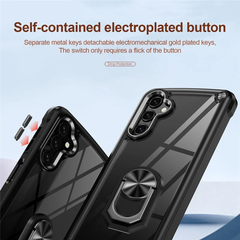 Kickstand Case for Samsung Galaxy A55 5G Case Alloy Lens Frame PC + TPU Phone Cover - Black