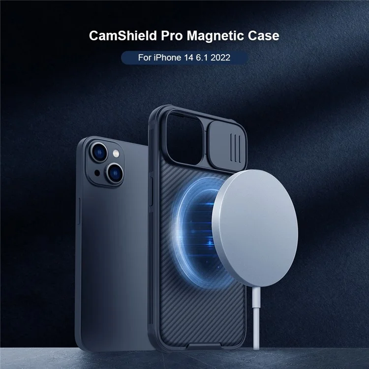 NILLKIN Camshield Pro Series Magnetic Case for iPhone 14 Plus Phone Case Hard PC Soft TPU Phone Protector with Slide Camera Lens Cover - Blue
