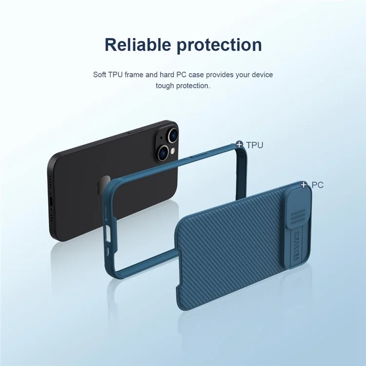 NILLKIN Camshield Pro Series Magnetic Case for iPhone 14 Plus Phone Case Hard PC Soft TPU Phone Protector with Slide Camera Lens Cover - Blue
