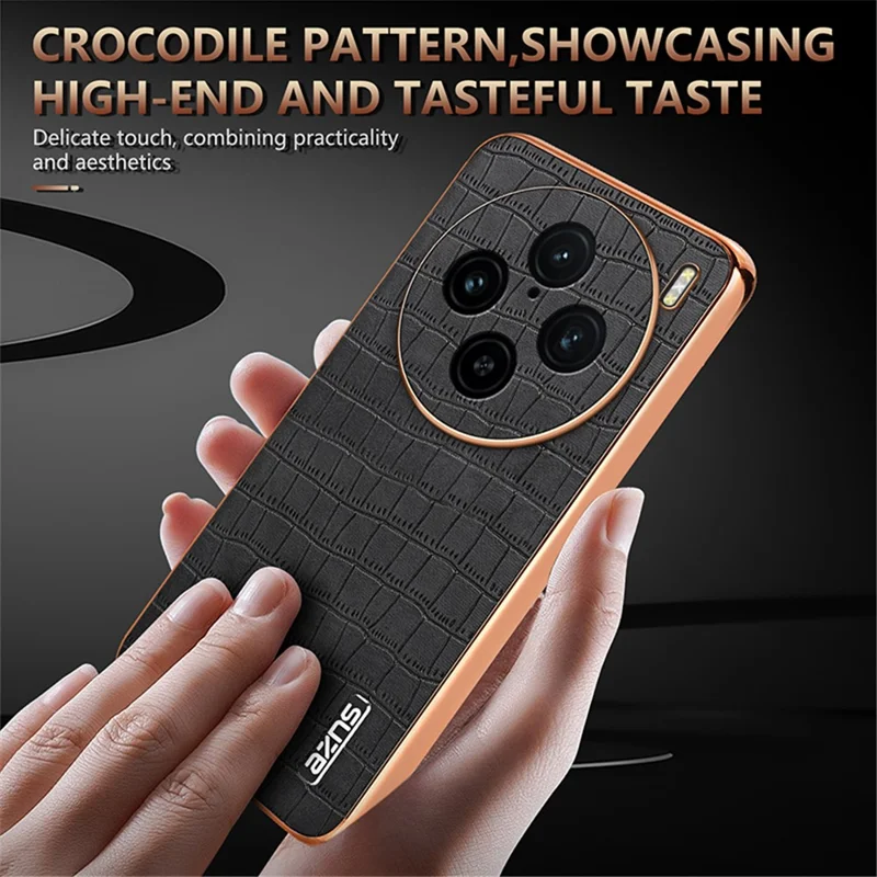 AZNS For vivo X100 Pro 5G / X100s Pro 5G Case Leather+TPU Phone Cover Electroplating Edge - Brown