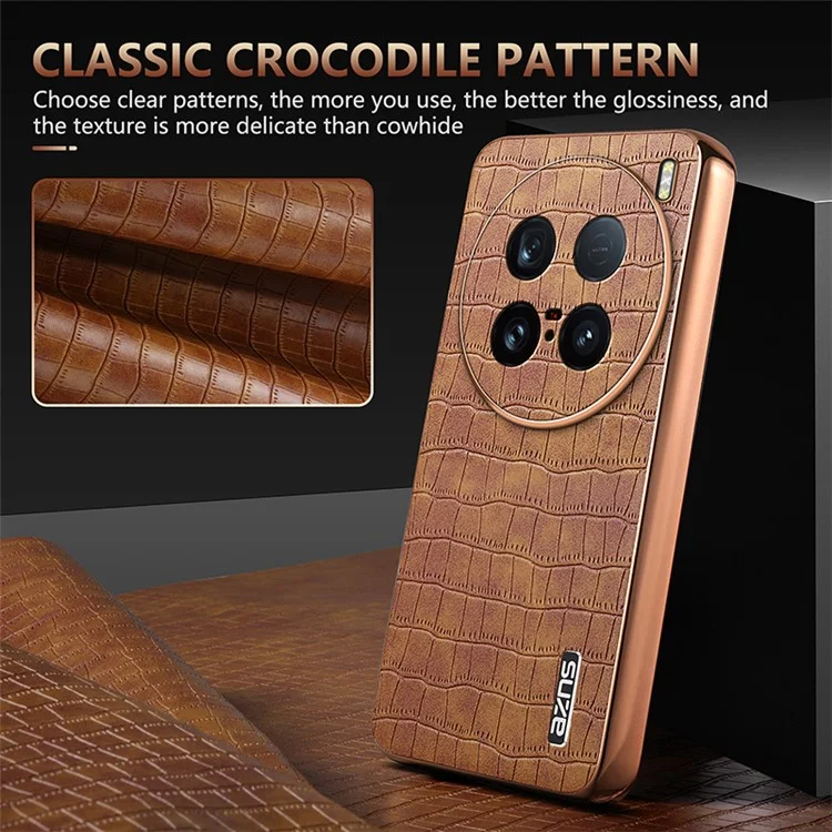 AZNS For vivo X100 Ultra 5G Étui en cuir PU texture crocodile - Marron
