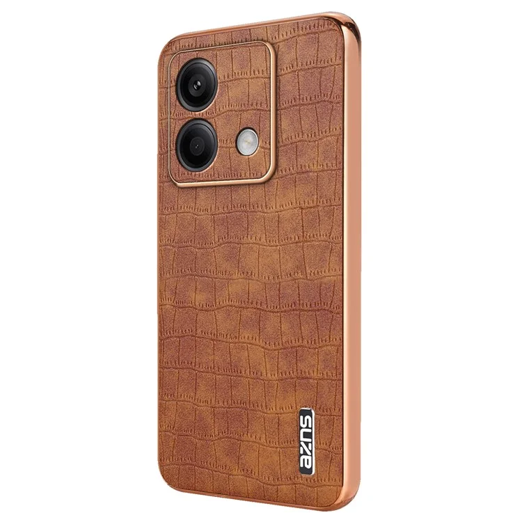 AZNS For Xiaomi Redmi Note 13 5G Case Crocodile Texture Electroplating Leather Back Phone Cover - Brown