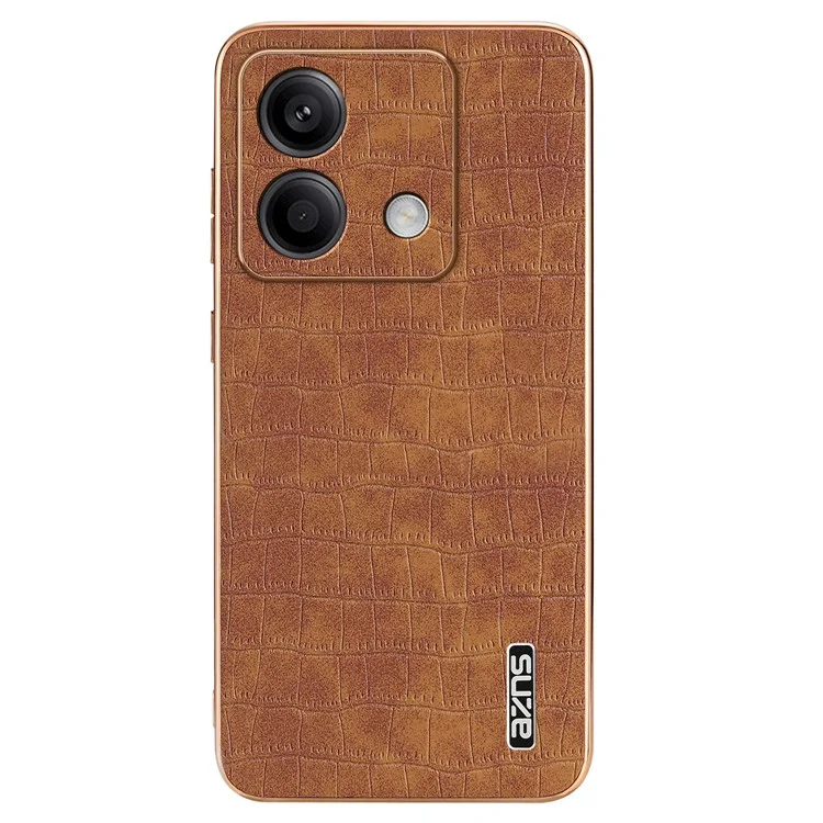 AZNS For Xiaomi Redmi Note 13 5G Case Crocodile Texture Electroplating Leather Back Phone Cover - Brown