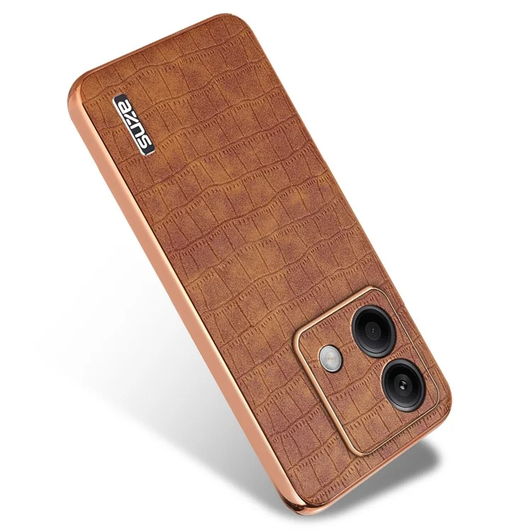 AZNS For Xiaomi Redmi Note 13 5G Case Crocodile Texture Electroplating Leather Back Phone Cover - Brown