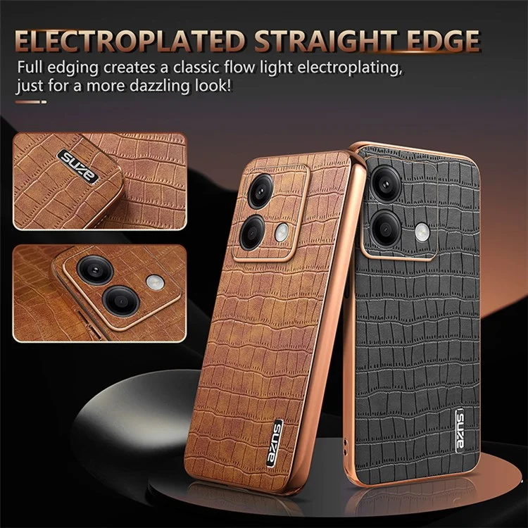 AZNS For Xiaomi Redmi Note 13 5G Case Crocodile Texture Electroplating Leather Back Phone Cover - Brown