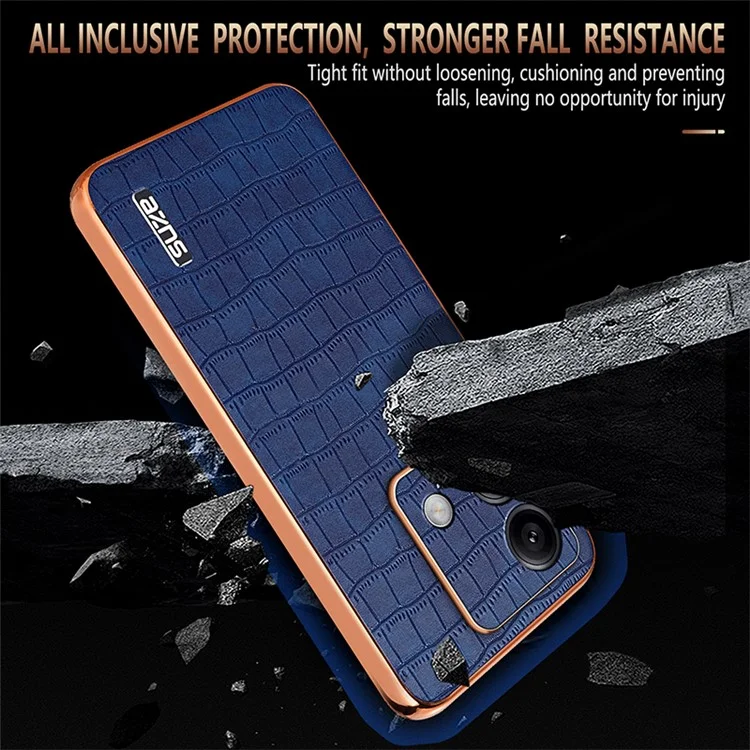 AZNS For Xiaomi Redmi Note 13 5G Case Crocodile Texture Electroplating Leather Back Phone Cover - Brown