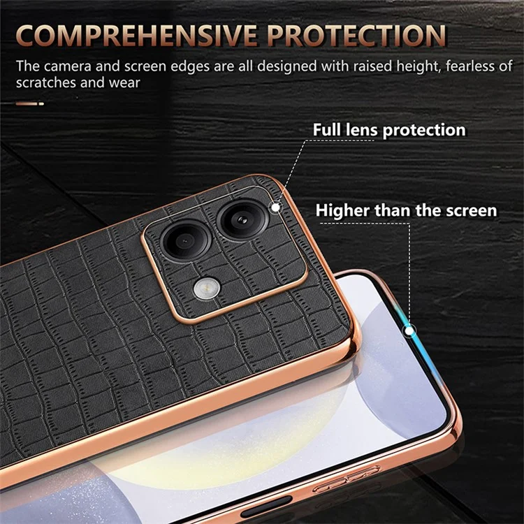 AZNS For Xiaomi Redmi Note 13 5G Case Crocodile Texture Electroplating Leather Back Phone Cover - Brown