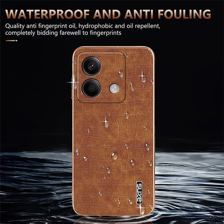 AZNS For Xiaomi Redmi Note 13 5G Case Crocodile Texture Electroplating Leather Back Phone Cover - Brown