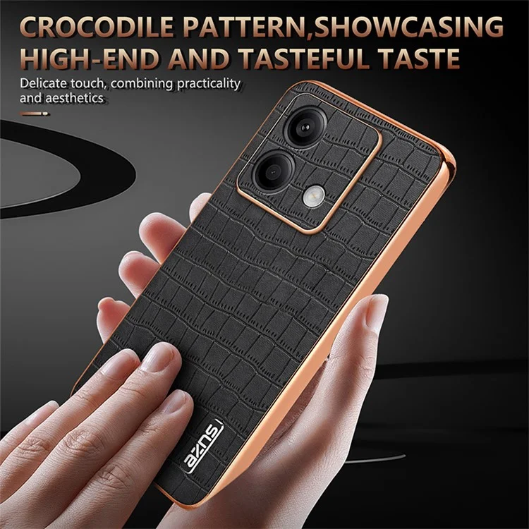 AZNS For Xiaomi Redmi Note 13 5G Case Crocodile Texture Electroplating Leather Back Phone Cover - Brown