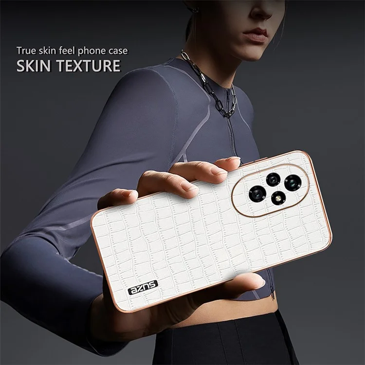 AZNS For Honor 200 5G Funda de Cuero PU + Funda de Teléfono TPU Textura de Cocodrilo - Marrón