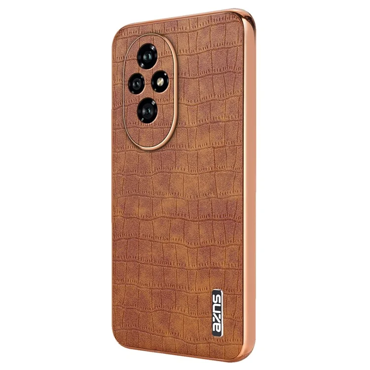AZNS For Honor 200 Pro 5G Case PU Leather Crocodile Texture Phone Back Cover - Brown