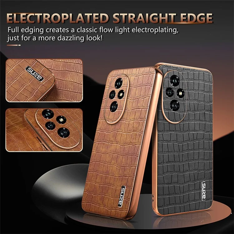AZNS For Honor 200 Pro 5G Case PU Leather Crocodile Texture Phone Back Cover - Brown
