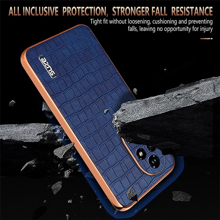 AZNS For Honor 200 Pro 5G Case PU Leather Crocodile Texture Phone Back Cover - Brown