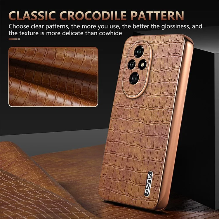 AZNS For Honor 200 Pro 5G Case PU Leather Crocodile Texture Phone Back Cover - Brown