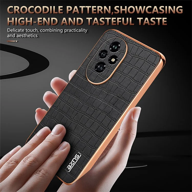 AZNS For Honor 200 Pro 5G Case PU Leather Crocodile Texture Phone Back Cover - Brown