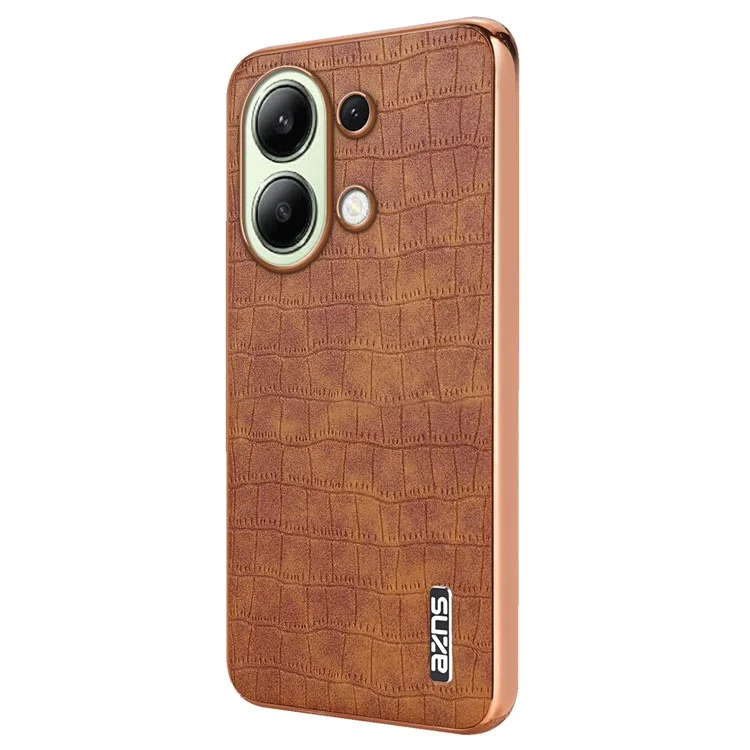 AZNS For Xiaomi Redmi Note 13 4G Case Electroplating Crocodile Texture PU+TPU Back Phone Cover - Brown