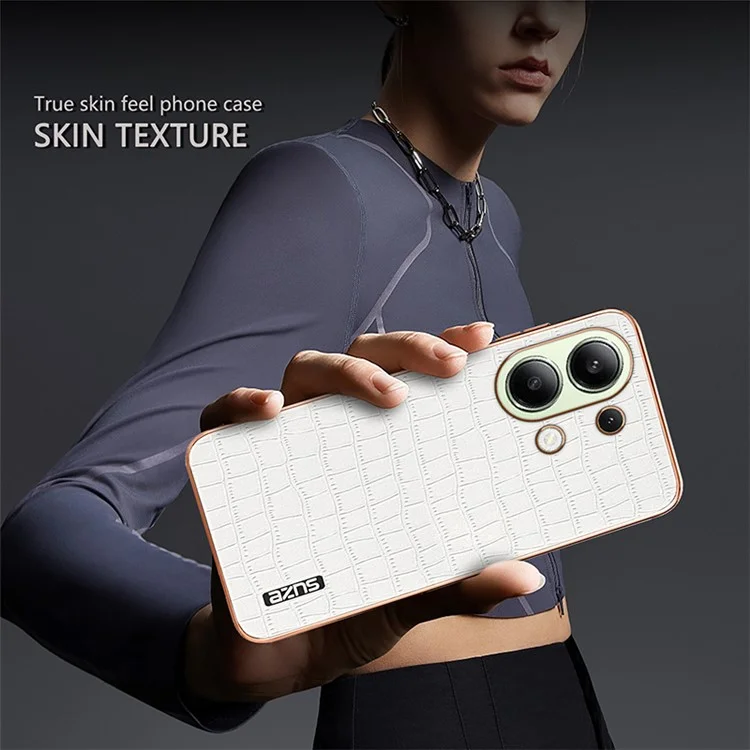 AZNS For Xiaomi Redmi Note 13 4G Case Electroplating Crocodile Texture PU+TPU Back Phone Cover - Brown