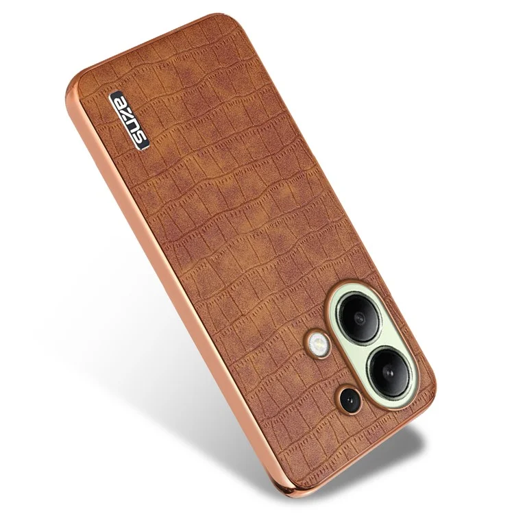 AZNS For Xiaomi Redmi Note 13 4G Case Electroplating Crocodile Texture PU+TPU Back Phone Cover - Brown