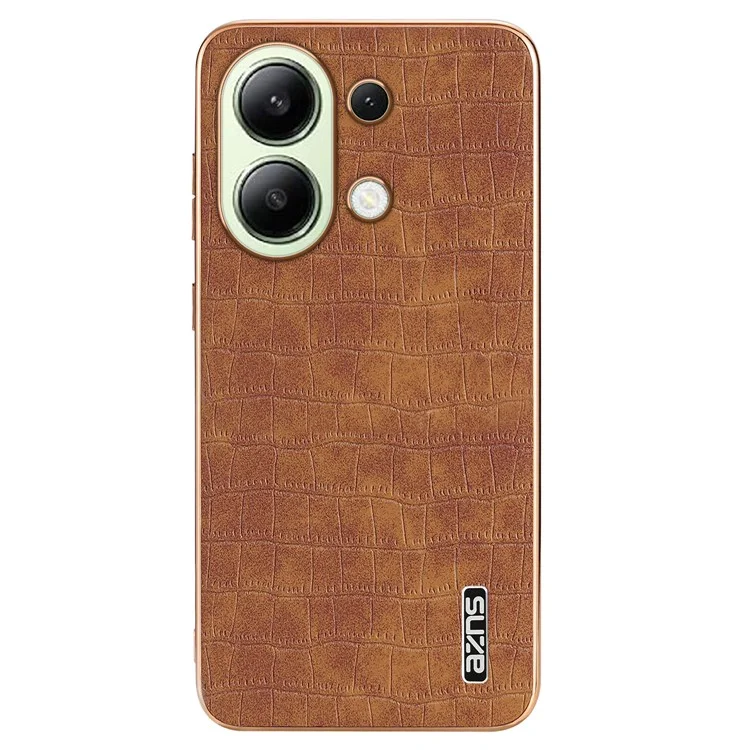 AZNS For Xiaomi Redmi Note 13 4G Case Electroplating Crocodile Texture PU+TPU Back Phone Cover - Brown