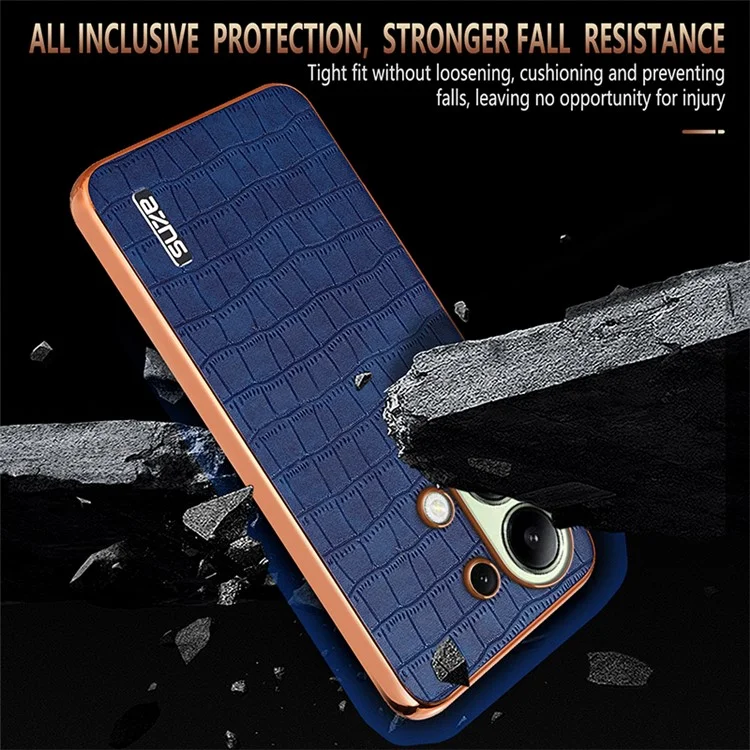 AZNS For Xiaomi Redmi Note 13 4G Case Electroplating Crocodile Texture PU+TPU Back Phone Cover - Brown