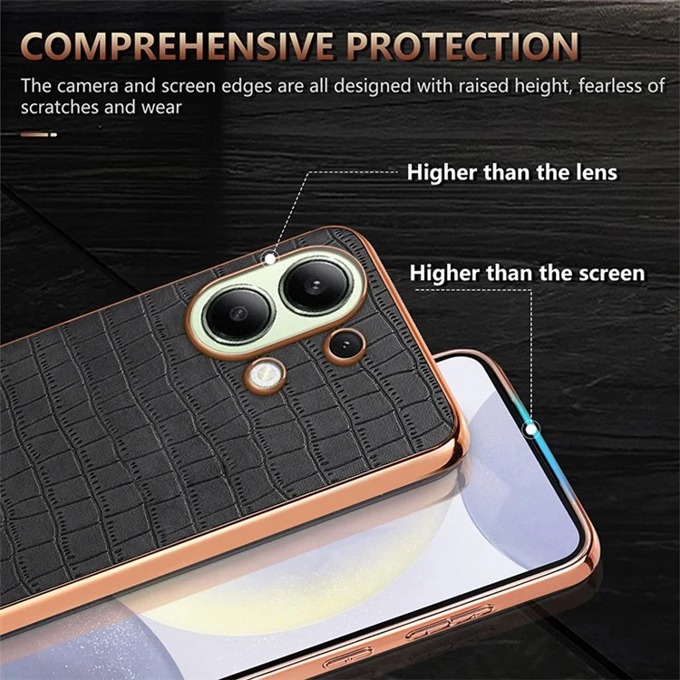 AZNS For Xiaomi Redmi Note 13 4G Case Electroplating Crocodile Texture PU+TPU Back Phone Cover - Brown