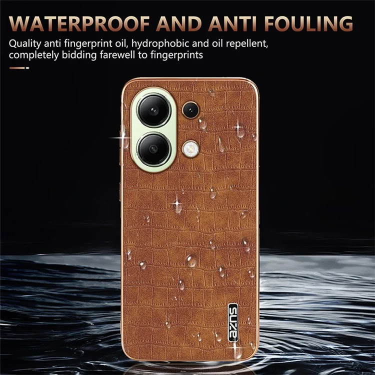 AZNS For Xiaomi Redmi Note 13 4G Case Electroplating Crocodile Texture PU+TPU Back Phone Cover - Brown
