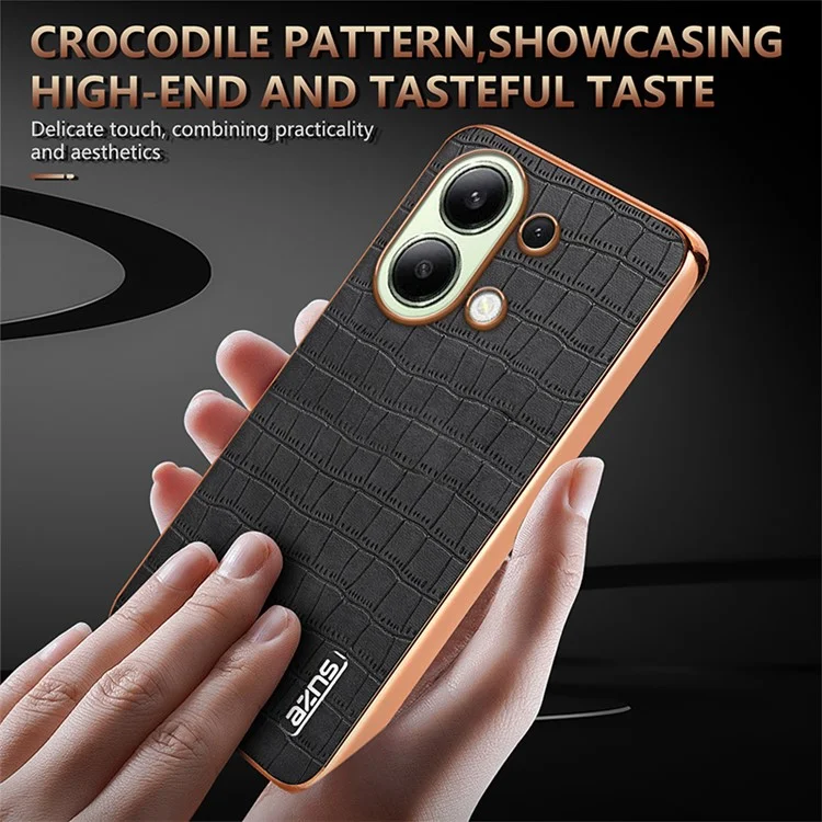 AZNS For Xiaomi Redmi Note 13 4G Case Electroplating Crocodile Texture PU+TPU Back Phone Cover - Brown