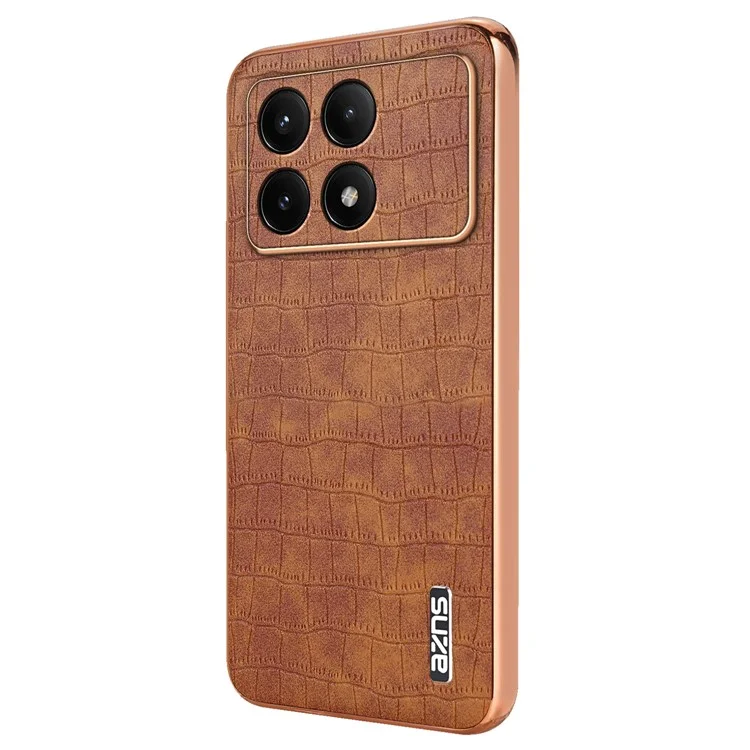 AZNS For Xiaomi Redmi K70E 5G / Poco X6 Pro 5G Case PU Leather + TPU Electroplating Phone Cover - Brown
