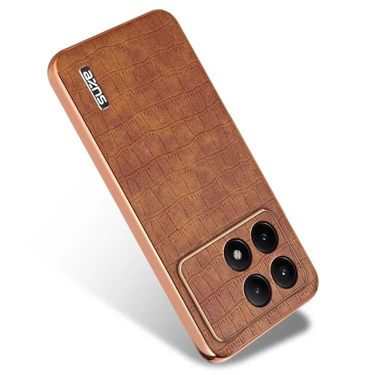 AZNS For Xiaomi Redmi K70E 5G / Poco X6 Pro 5G Case PU Leather + TPU Electroplating Phone Cover - Brown