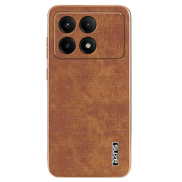 AZNS For Xiaomi Redmi K70E 5G / Poco X6 Pro 5G Case PU Leather + TPU Electroplating Phone Cover - Brown
