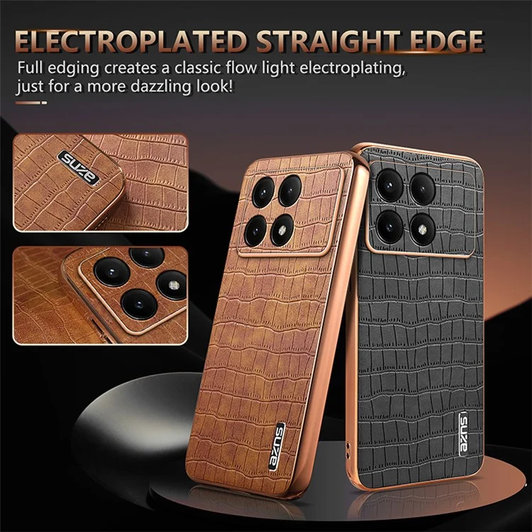 AZNS For Xiaomi Redmi K70E 5G / Poco X6 Pro 5G Case PU Leather + TPU Electroplating Phone Cover - Brown