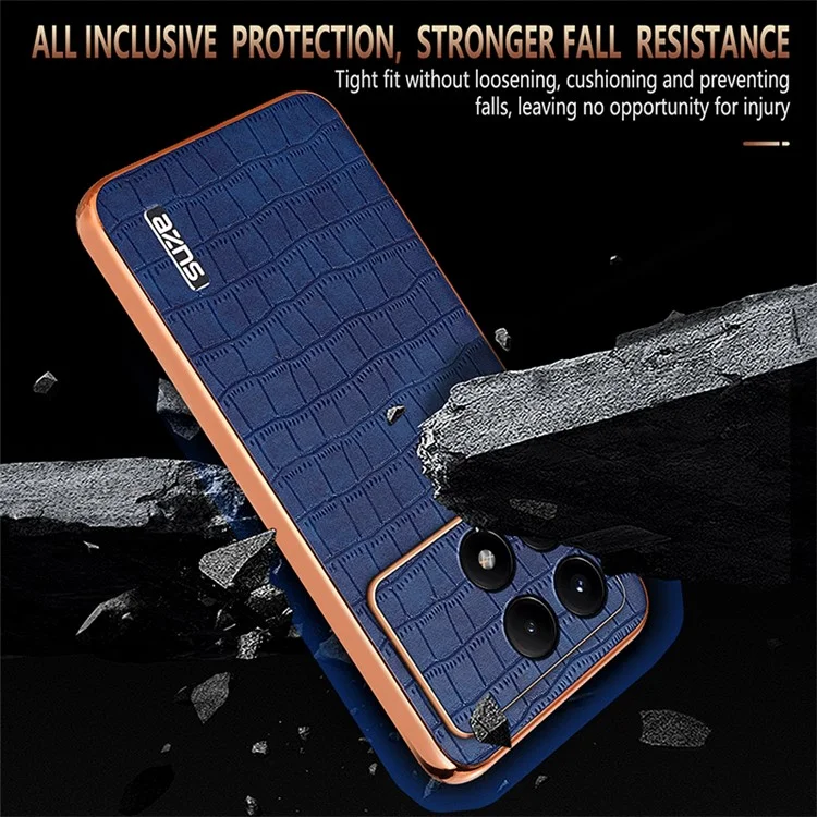 AZNS For Xiaomi Redmi K70E 5G / Poco X6 Pro 5G Case PU Leather + TPU Electroplating Phone Cover - Brown