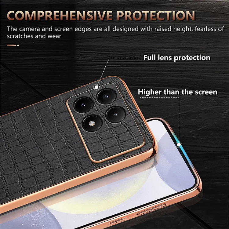 AZNS For Xiaomi Redmi K70E 5G / Poco X6 Pro 5G Case PU Leather + TPU Electroplating Phone Cover - Brown