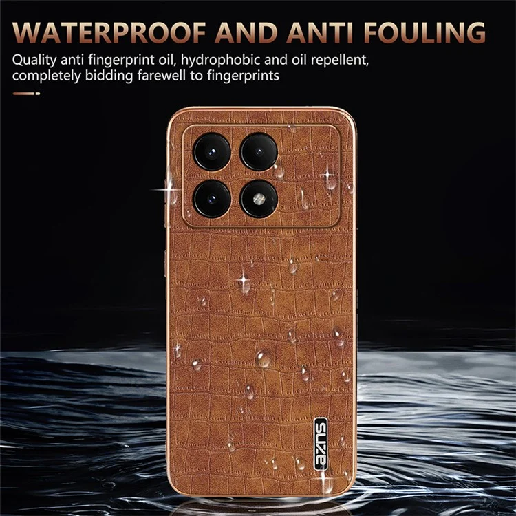 AZNS For Xiaomi Redmi K70E 5G / Poco X6 Pro 5G Case PU Leather + TPU Electroplating Phone Cover - Brown