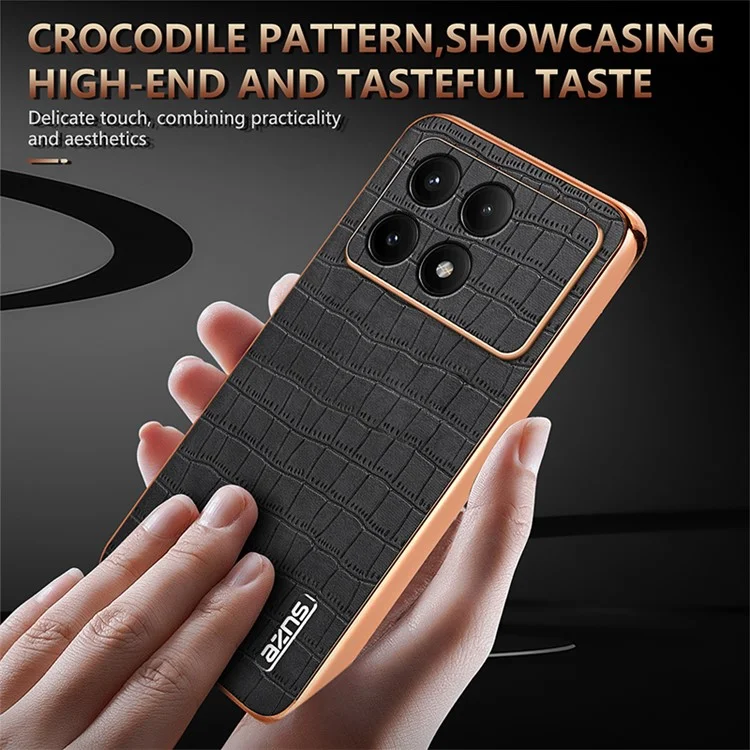 AZNS For Xiaomi Redmi K70E 5G / Poco X6 Pro 5G Case PU Leather + TPU Electroplating Phone Cover - Brown