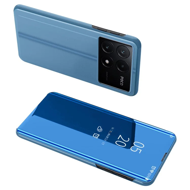 Für Xiaomi Poco F6 Pro 5G / Redmi K70 5G / K70 Pro 5G Hülle Spiegeldesign Leder Handyhülle - Blau