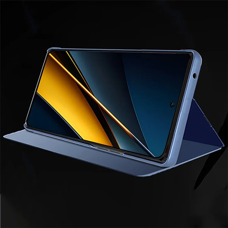 Für Xiaomi Poco F6 Pro 5G / Redmi K70 5G / K70 Pro 5G Hülle Spiegeldesign Leder Handyhülle - Blau