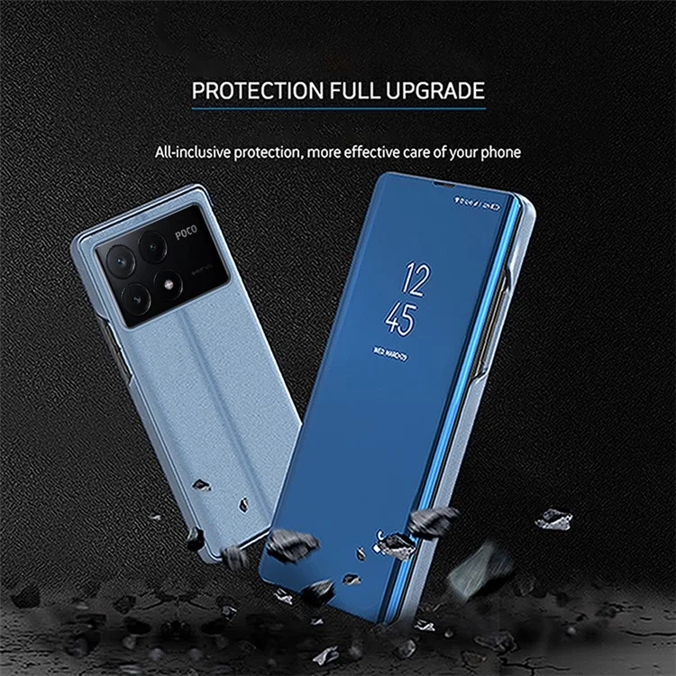 Für Xiaomi Poco F6 Pro 5G / Redmi K70 5G / K70 Pro 5G Hülle Spiegeldesign Leder Handyhülle - Blau