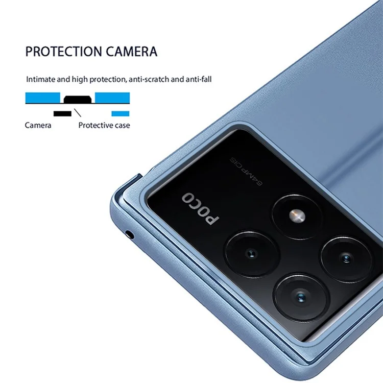 Für Xiaomi Poco F6 Pro 5G / Redmi K70 5G / K70 Pro 5G Hülle Spiegeldesign Leder Handyhülle - Blau